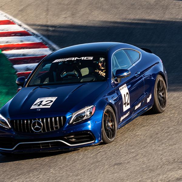 Mercedes cornering on a race track